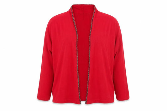 Front view of Riani Women Red Open Cardigan, size 16, Relaxed Fit Lightweight