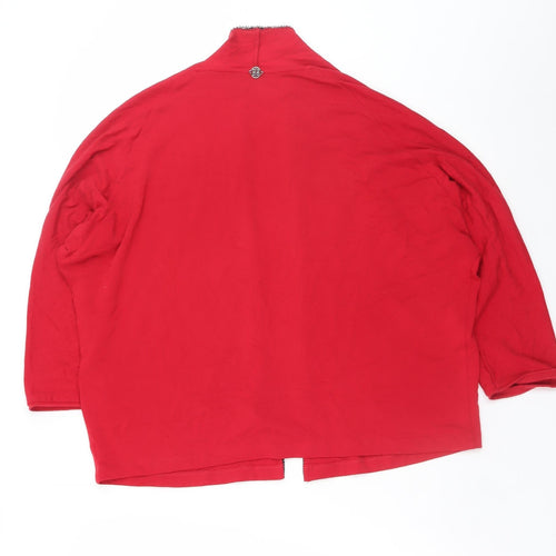 Riani Women Red Open Cardigan Size 16 Relaxed Fit Lightweight