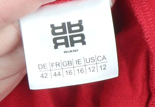 Riani Women Red Open Cardigan Size 16 Relaxed Fit Lightweight