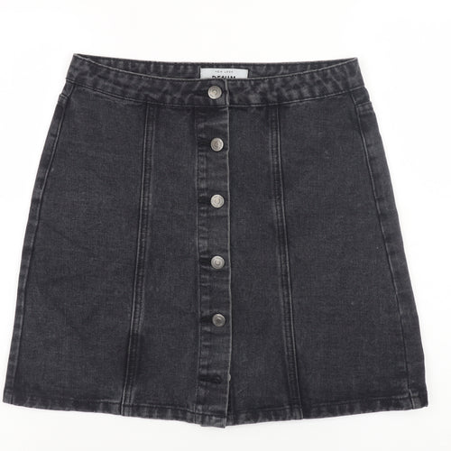 New Look Women’s Black Denim A-Line Button Mini Skirt UK 10