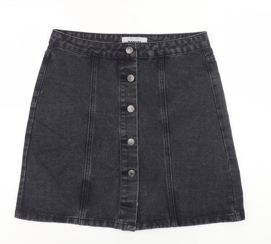 New Look Women’s Black Denim A-Line Button Mini Skirt UK 10