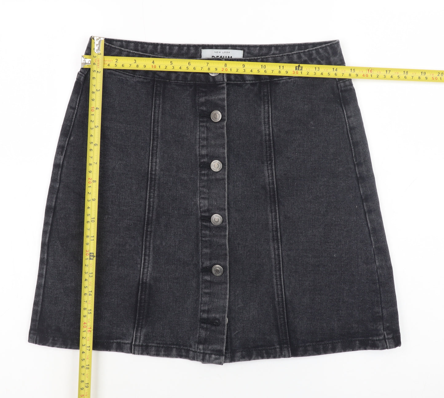 New Look Women’s Black Denim A-Line Button Mini Skirt UK 10