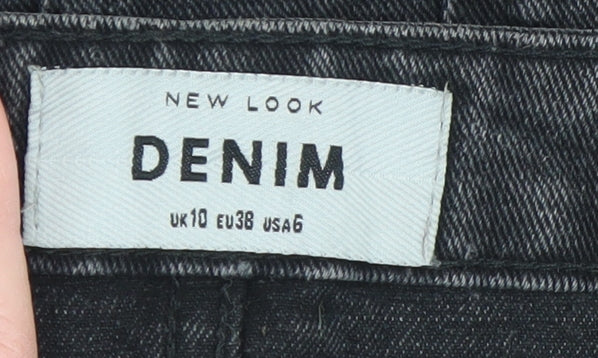 New Look Women’s Black Denim A-Line Button Mini Skirt UK 10