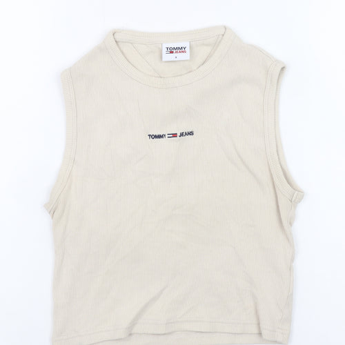 Tommy Jeans Women's Beige Cropped Tank Top S Cotton Elastane
