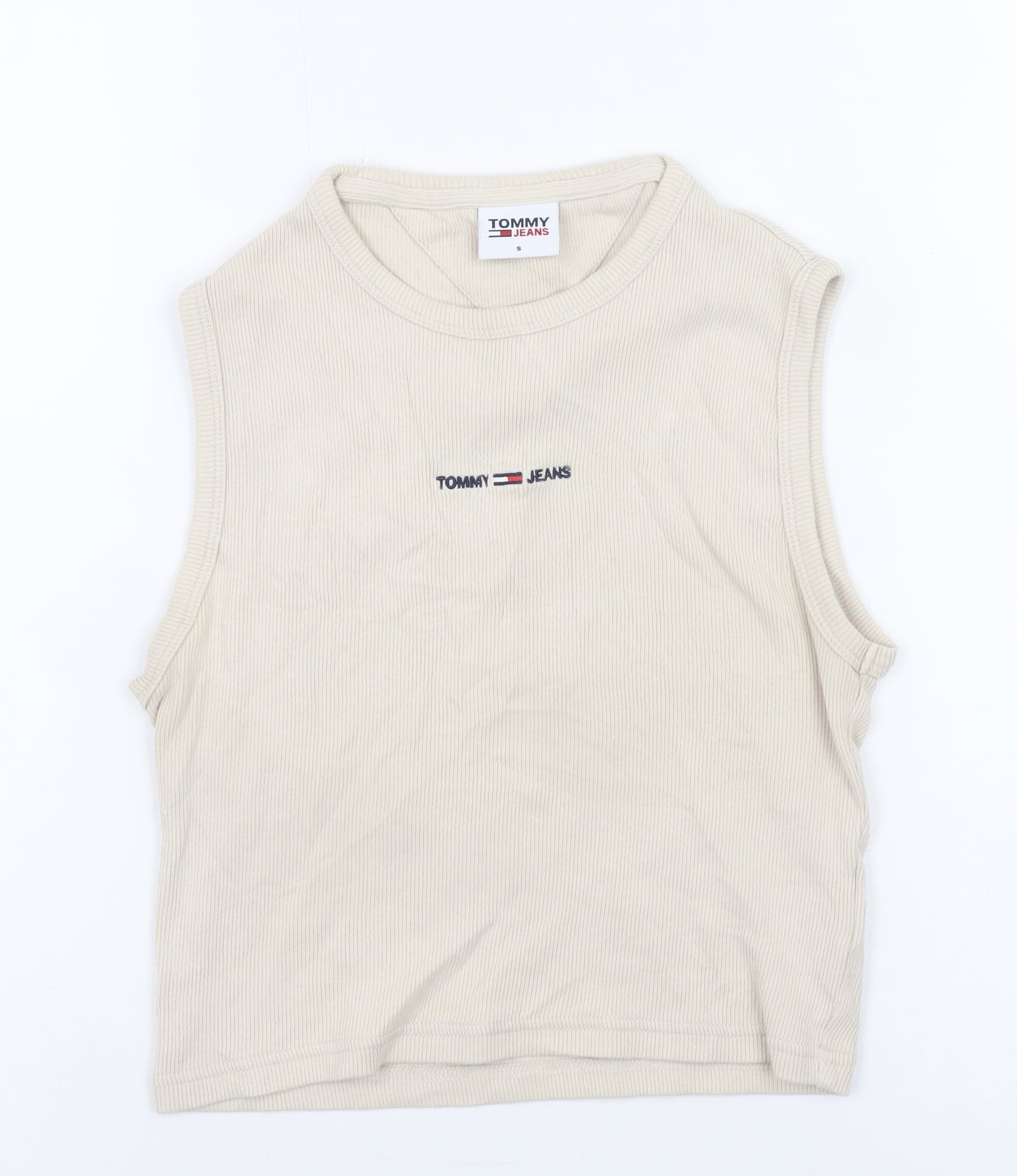 Tommy Jeans Women's Beige Cropped Tank Top S Cotton Elastane