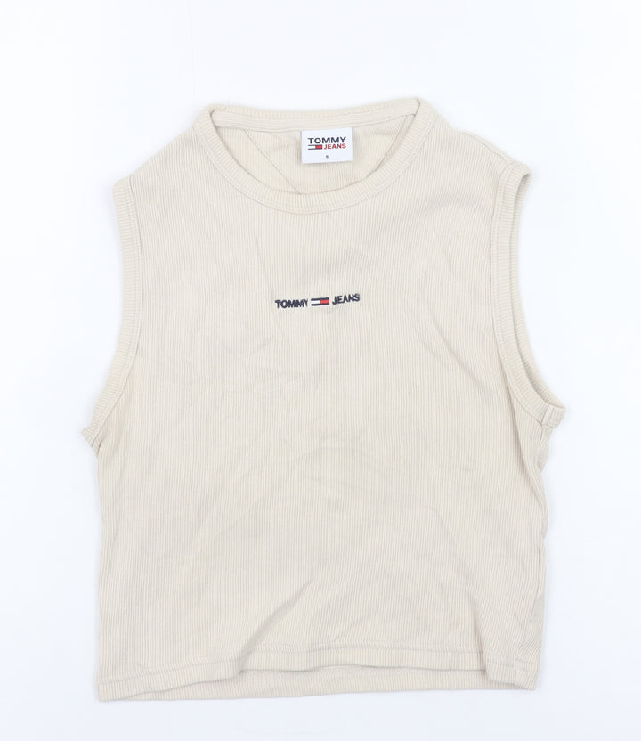 Tommy Jeans Women's Beige Cropped Tank Top S Cotton Elastane