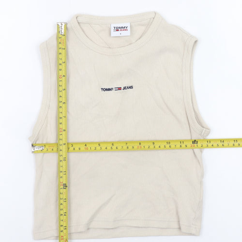 Tommy Jeans Women's Beige Cropped Tank Top S Cotton Elastane