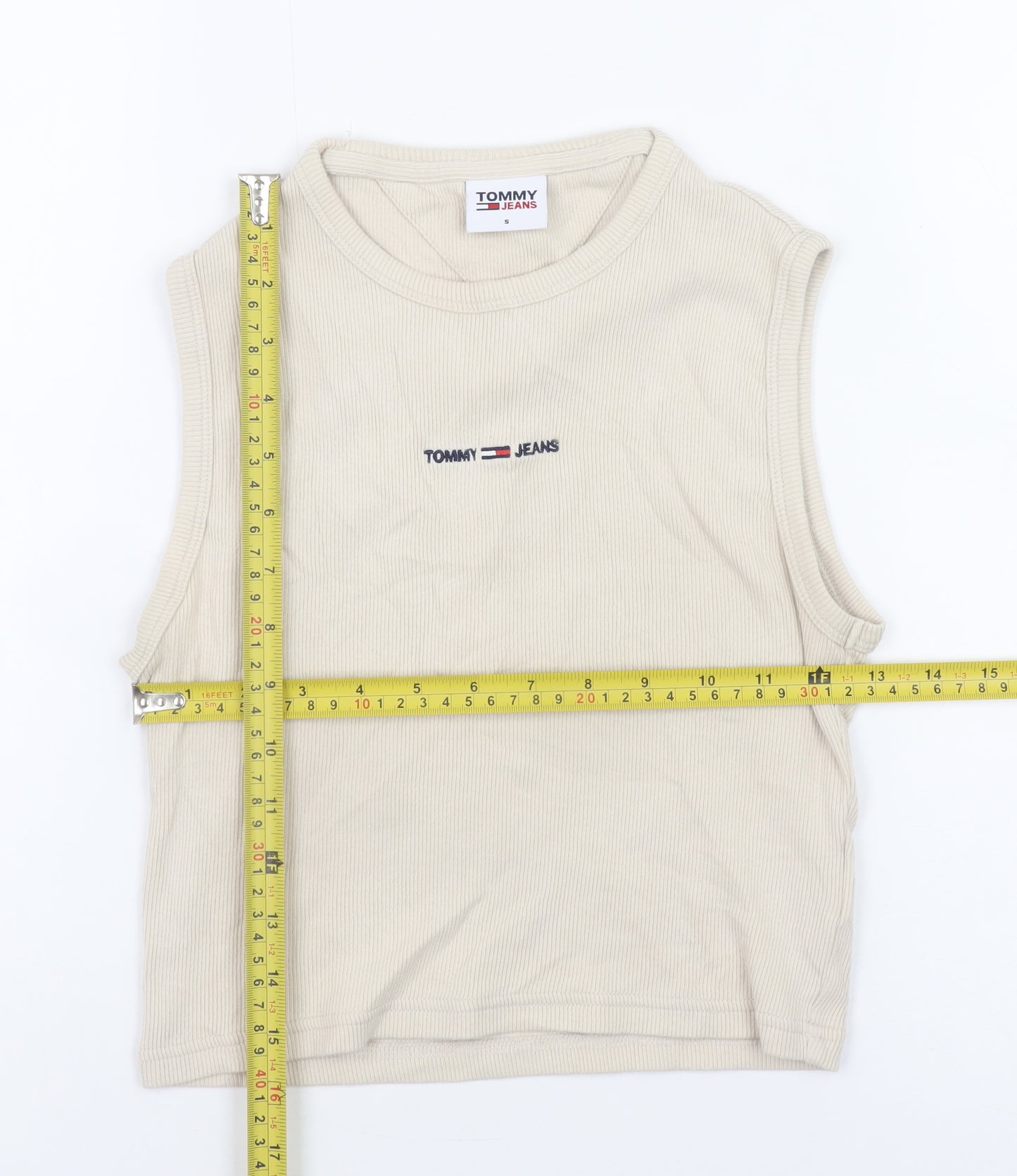 Tommy Jeans Women's Beige Cropped Tank Top S Cotton Elastane