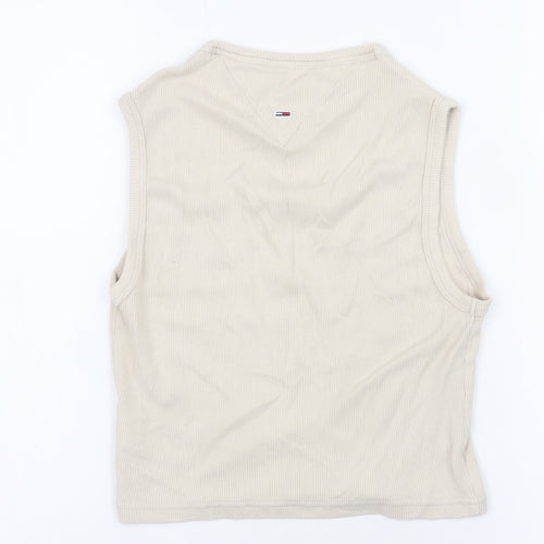 Tommy Jeans Women's Beige Cropped Tank Top S Cotton Elastane