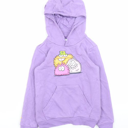 Adidas Boys Purple Graphic Pullover Hoodie 7-8 Years Hooded Sweatshirt