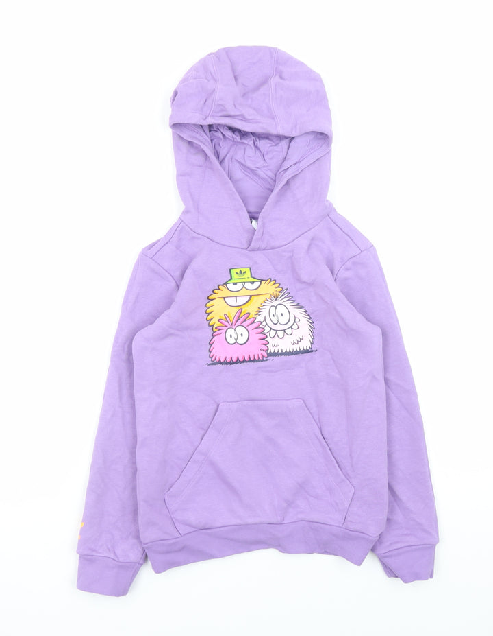 Adidas Boys Purple Graphic Pullover Hoodie 7-8 Years Hooded Sweatshirt