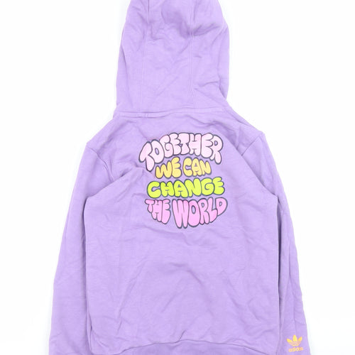 Adidas Boys Purple Graphic Pullover Hoodie 7-8 Years Hooded Sweatshirt
