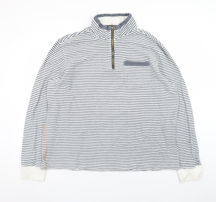 White Stuff Women’s Blue Striped 1/2 Zip Cotton Jacket XXL
