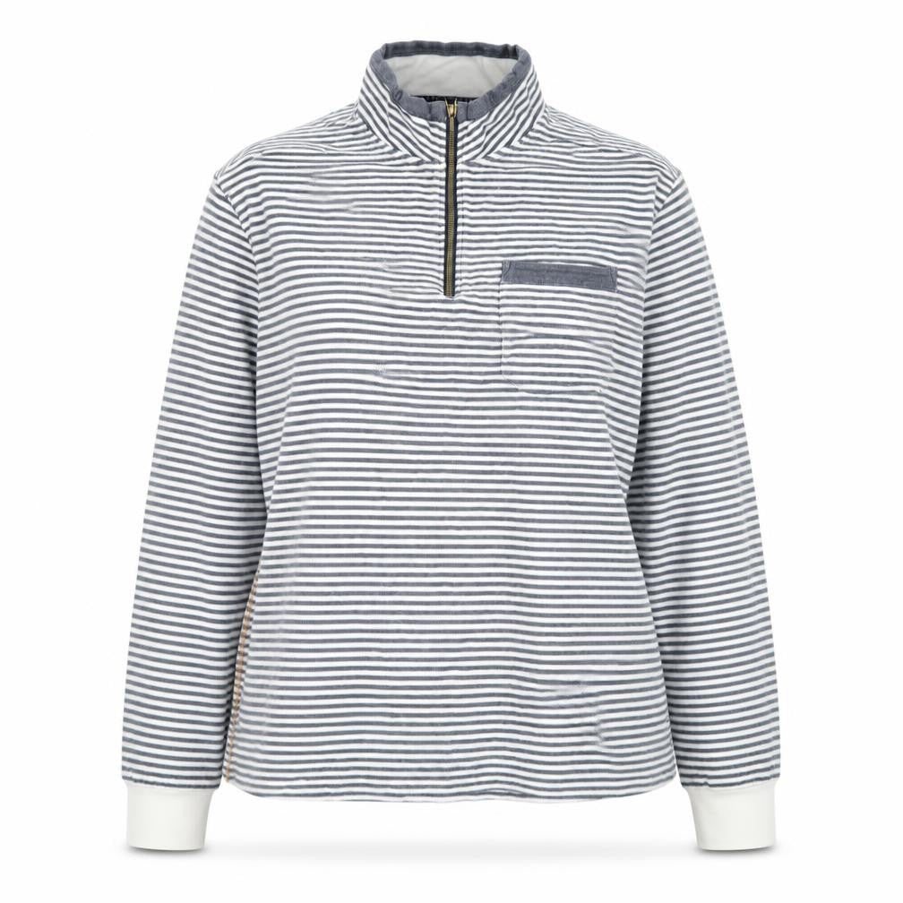 Front view of White Stuff Women’s Blue Striped 1/2 Zip Cotton Jacket XXL