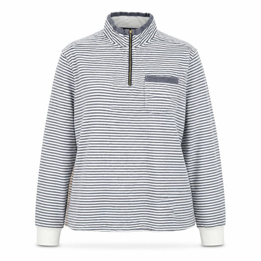 Front view of White Stuff Women’s Blue Striped 1/2 Zip Cotton Jacket XXL
