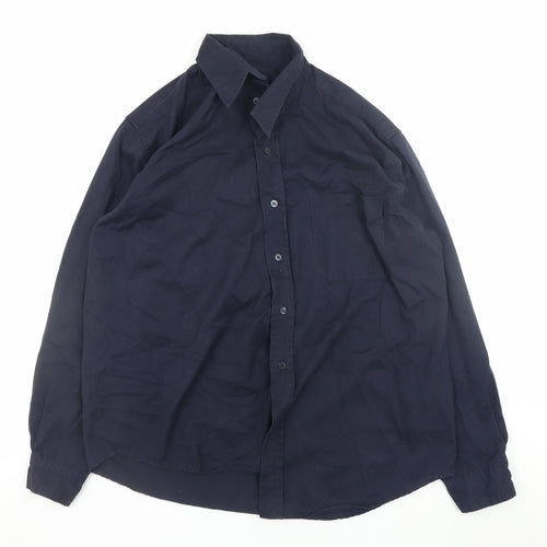 EA Menswear Navy Long Sleeve Button-Up Shirt L Classic Fit