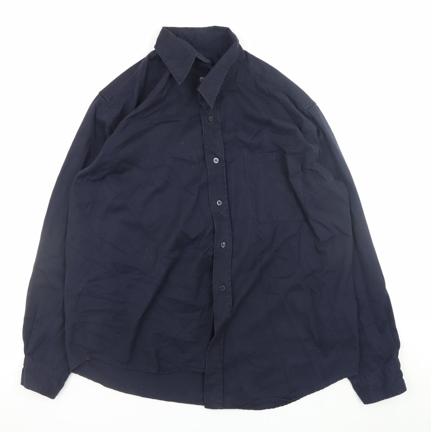 EA Menswear Navy Long Sleeve Button-Up Shirt L Classic Fit