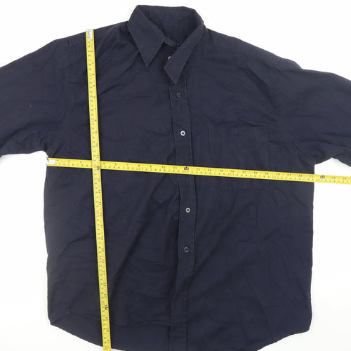 EA Menswear Navy Long Sleeve Button-Up Shirt L Classic Fit