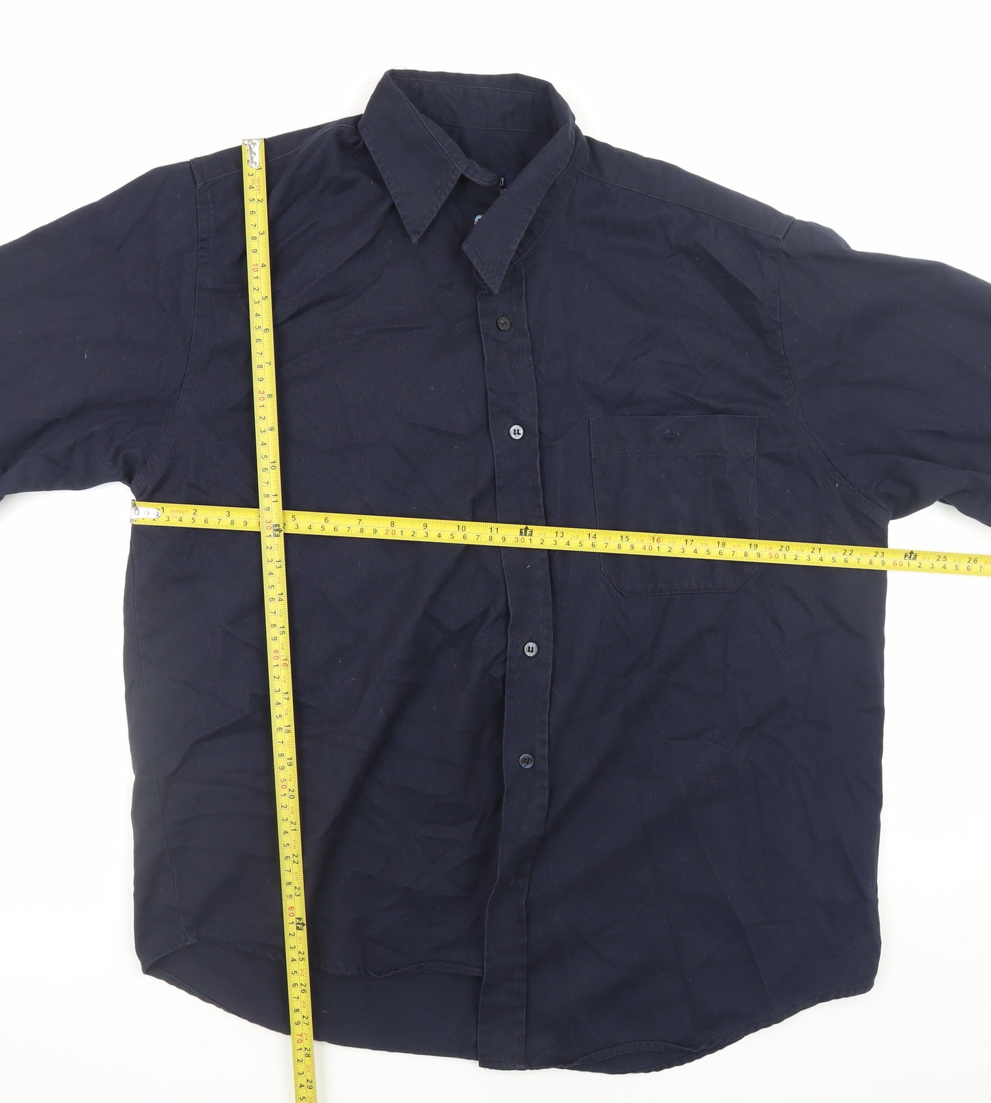 EA Menswear Navy Long Sleeve Button-Up Shirt L Classic Fit