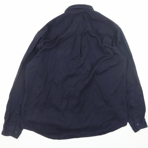 EA Menswear Navy Long Sleeve Button-Up Shirt L Classic Fit