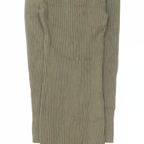 Missguided Women’s Khaki Ribbed Lace Up Long Sleeve Bodycon Dress Size 12