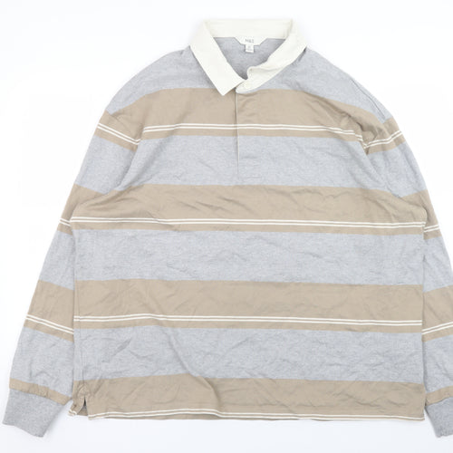 Marks and Spencer Mens Beige Grey Striped Collared 2XL Pullover Sweatshirt