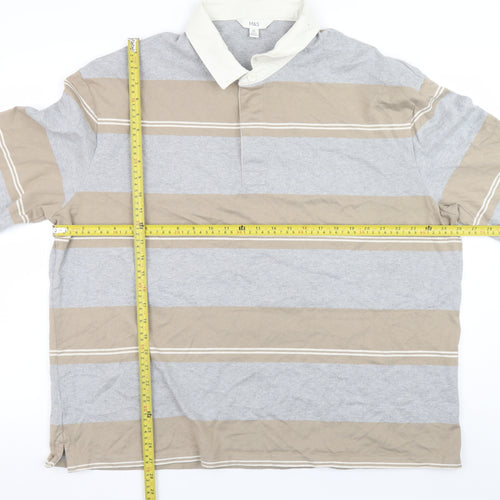 Marks and Spencer Mens Beige Grey Striped Collared 2XL Pullover Sweatshirt