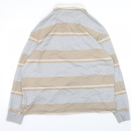 Marks and Spencer Mens Beige Grey Striped Collared 2XL Pullover Sweatshirt