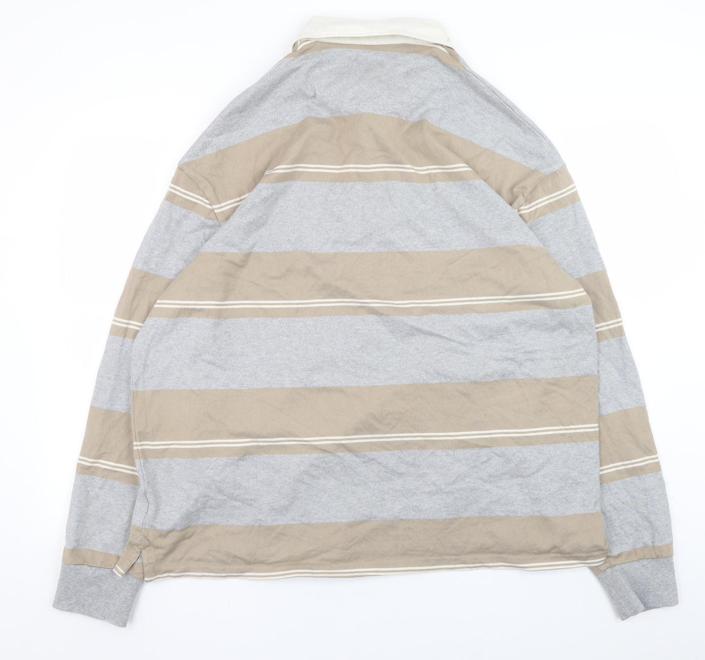 Marks and Spencer Mens Beige Grey Striped Collared 2XL Pullover Sweatshirt