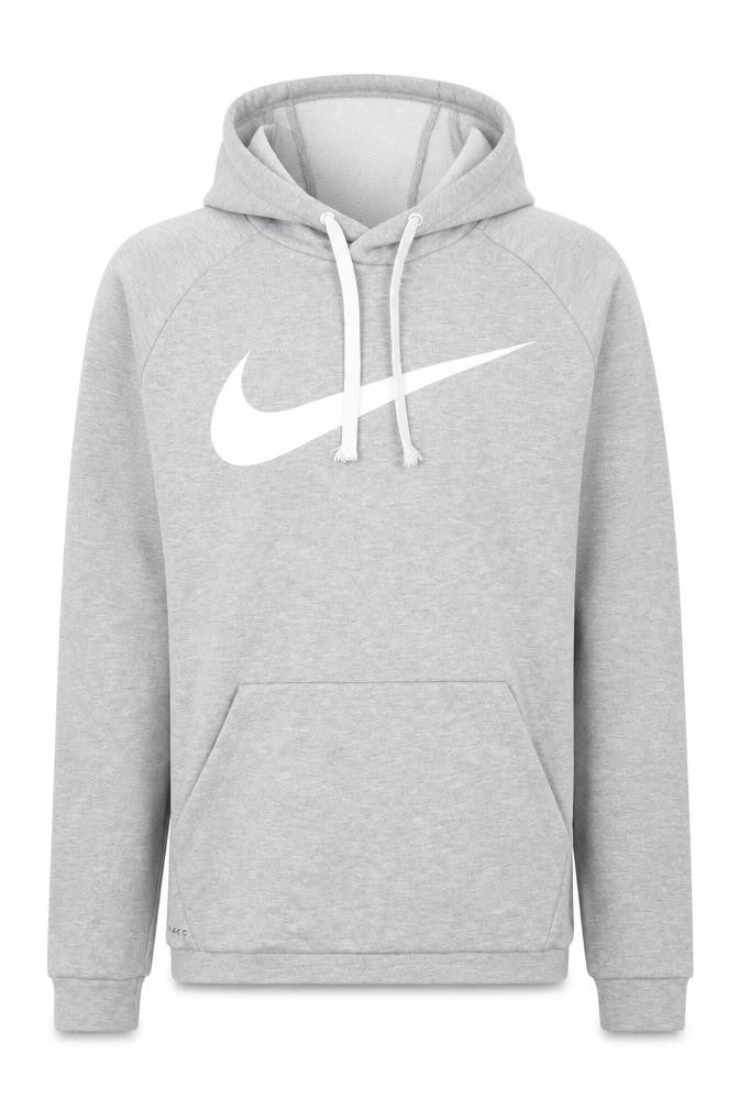 Front view of Nike Men's Grey Dri-FIT Pullover Hoodie S Regular Fit Sportswear