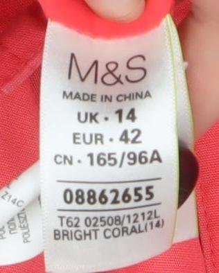 Marks and Spencer Womens Pink Hooded Parka Jacket Size 14