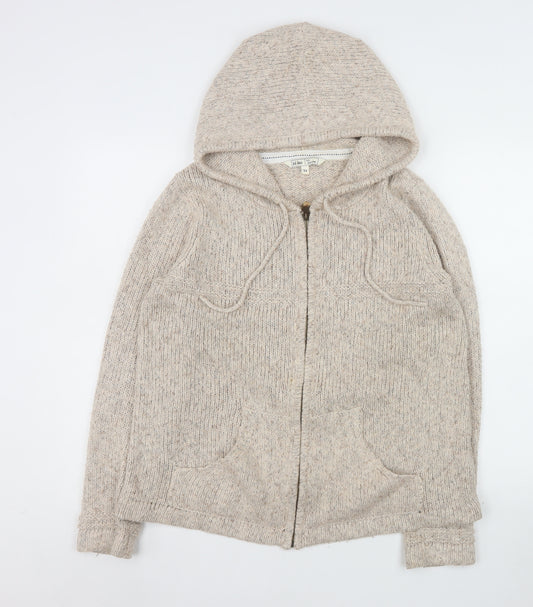 Fat Face Women's Beige Wool Blend Hooded Zip Knit Jacket Size 14