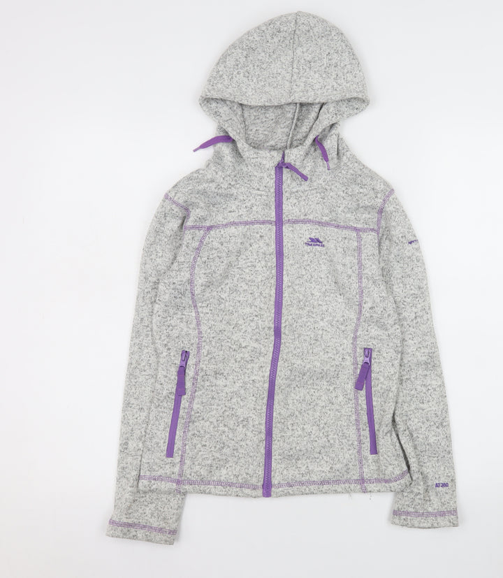 Trespass Girls Grey Hooded Full Zip Fleece Jacket 9-10 Years