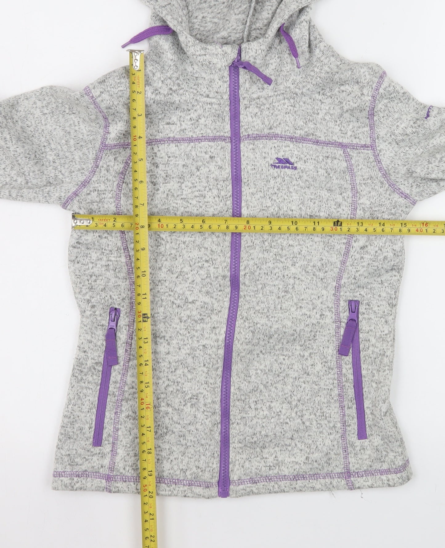 Trespass Girls Grey Hooded Full Zip Fleece Jacket 9-10 Years