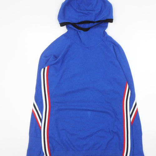 Garritt Men's Blue Hooded Stripe Pullover Jumper L Casual Knitwear