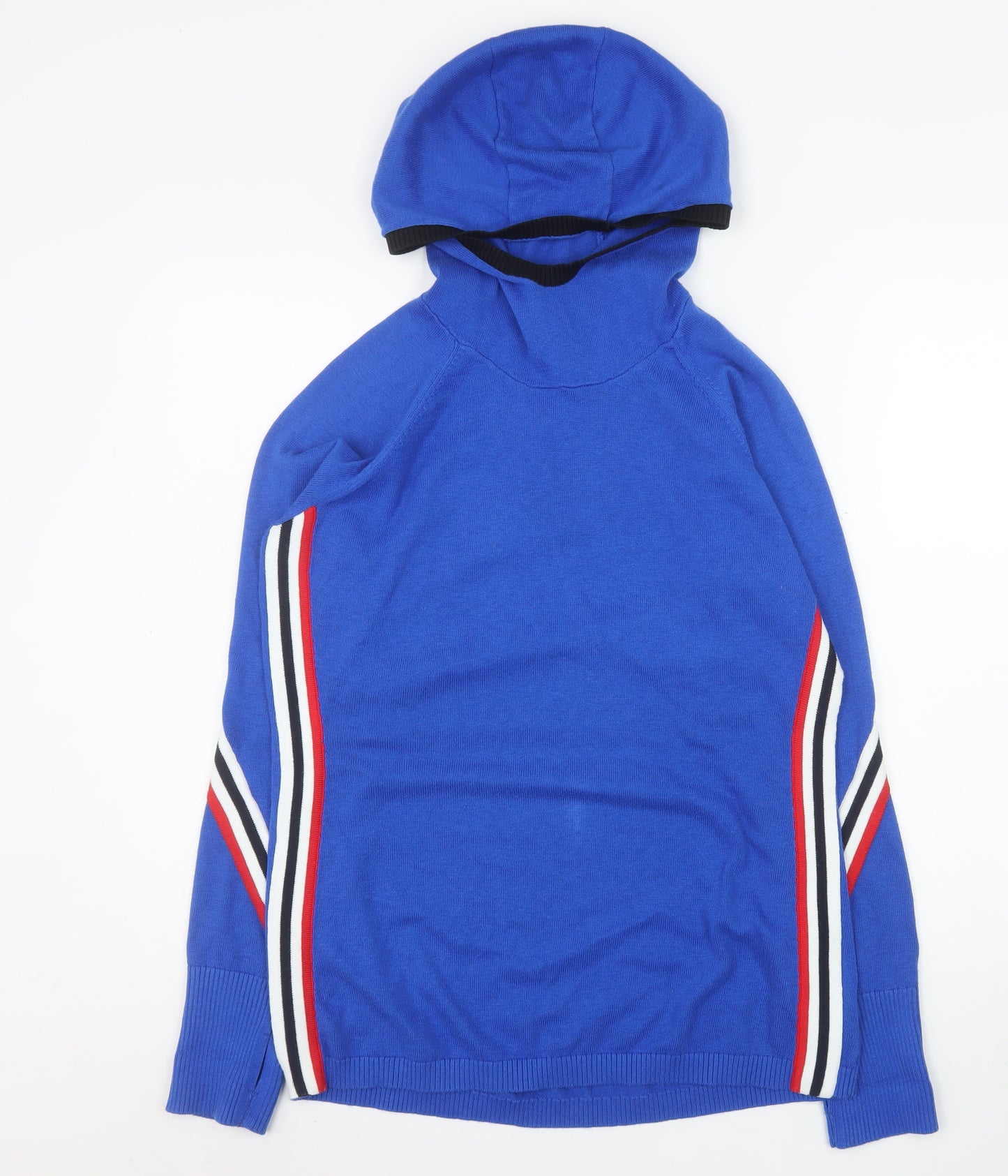 Garritt Men's Blue Hooded Stripe Pullover Jumper L Casual Knitwear