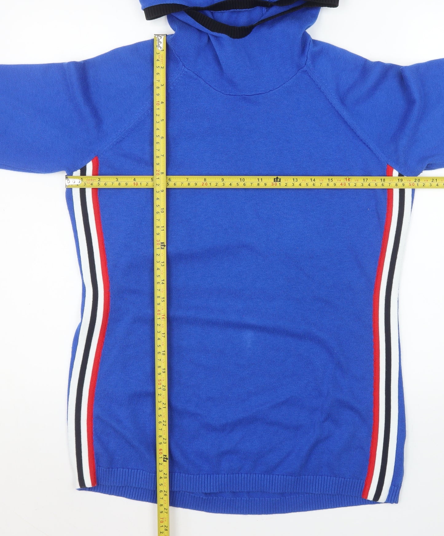 Garritt Men's Blue Hooded Stripe Pullover Jumper L Casual Knitwear