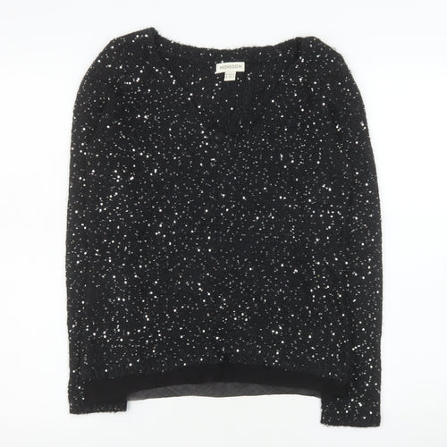 Monsoon Women's Black Sequin V-Neck Pullover Jumper Size 8