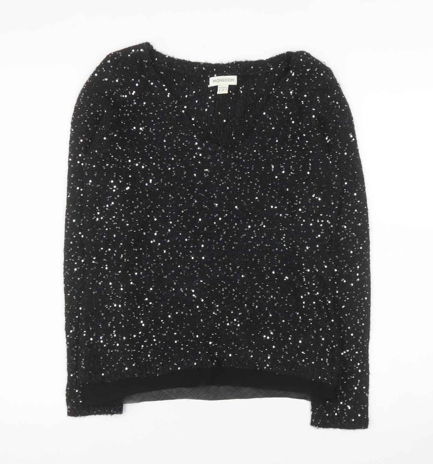 Monsoon Women's Black Sequin V-Neck Pullover Jumper Size 8