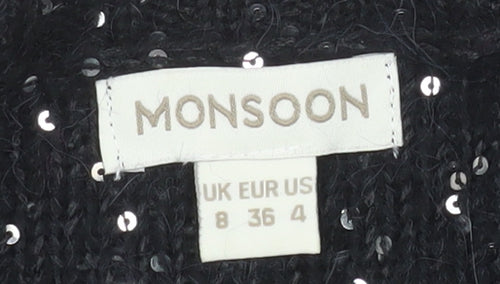 Monsoon Women's Black Sequin V-Neck Pullover Jumper Size 8