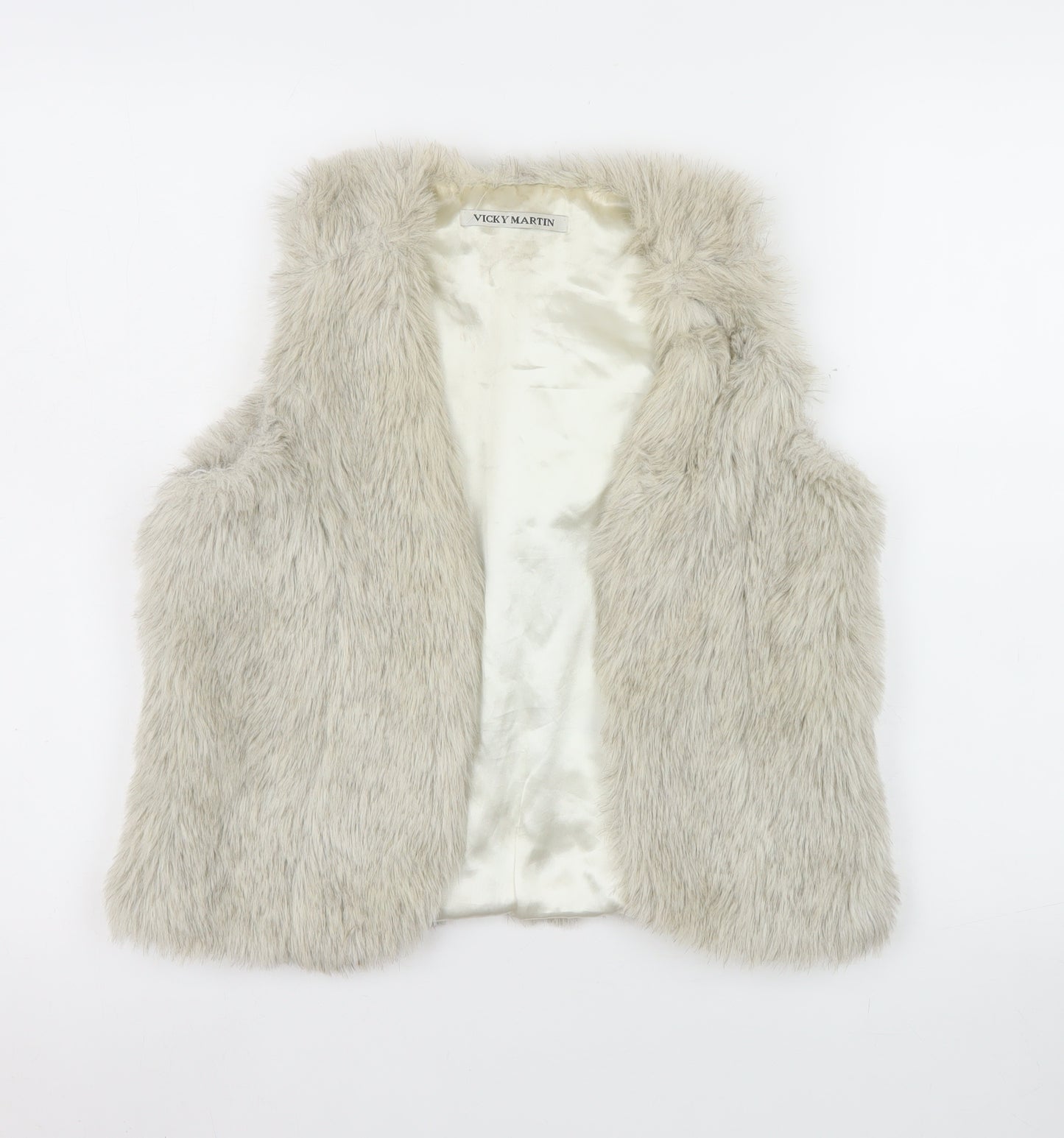 Vicky Martin Womens Beige Faux Fur Waistcoat Size 10 Regular Lined