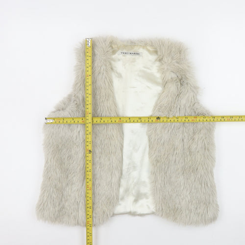 Vicky Martin Womens Beige Faux Fur Waistcoat Size 10 Regular Lined