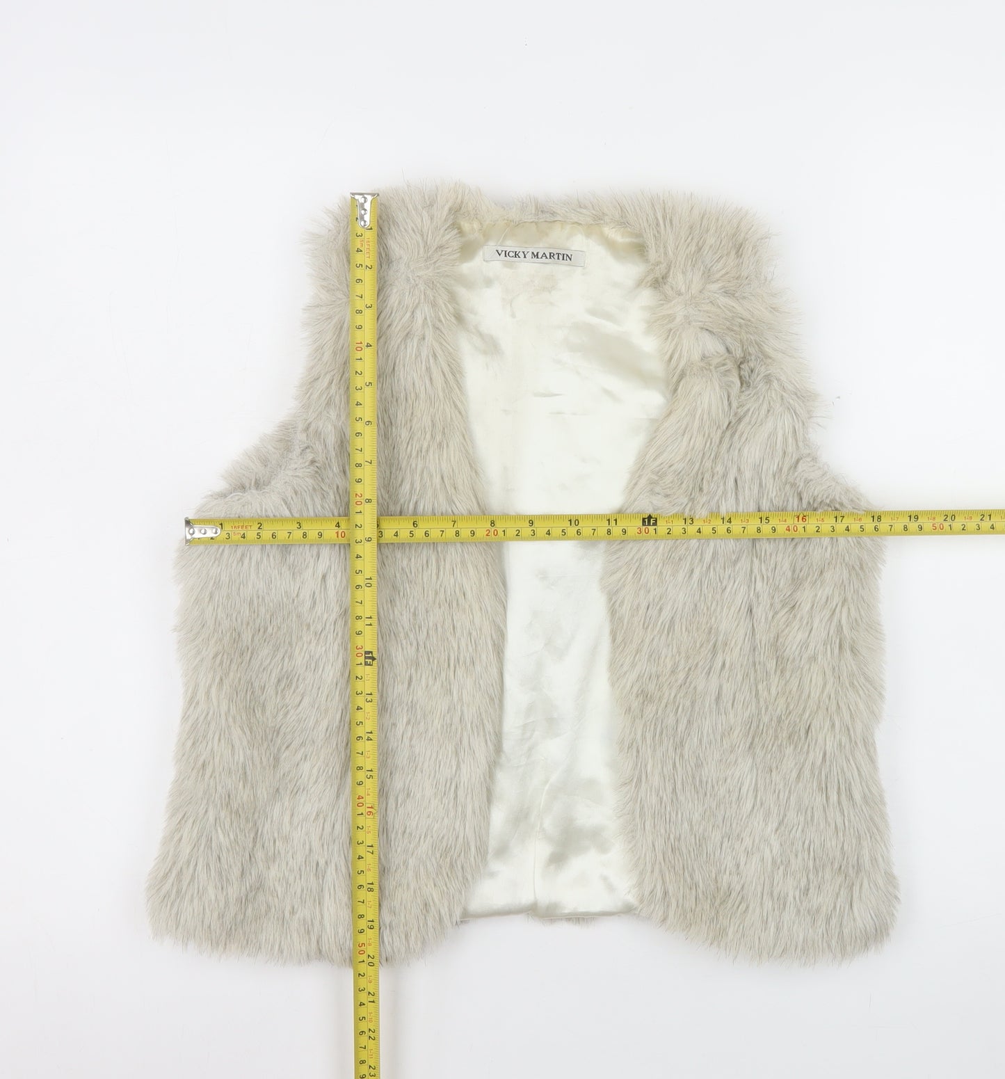 Vicky Martin Womens Beige Faux Fur Waistcoat Size 10 Regular Lined