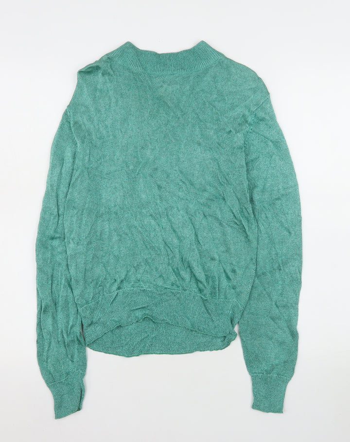 CIRAGE Women’s Green Mock Neck Long Sleeve Lightweight Vintage Pullover Jumper Size M