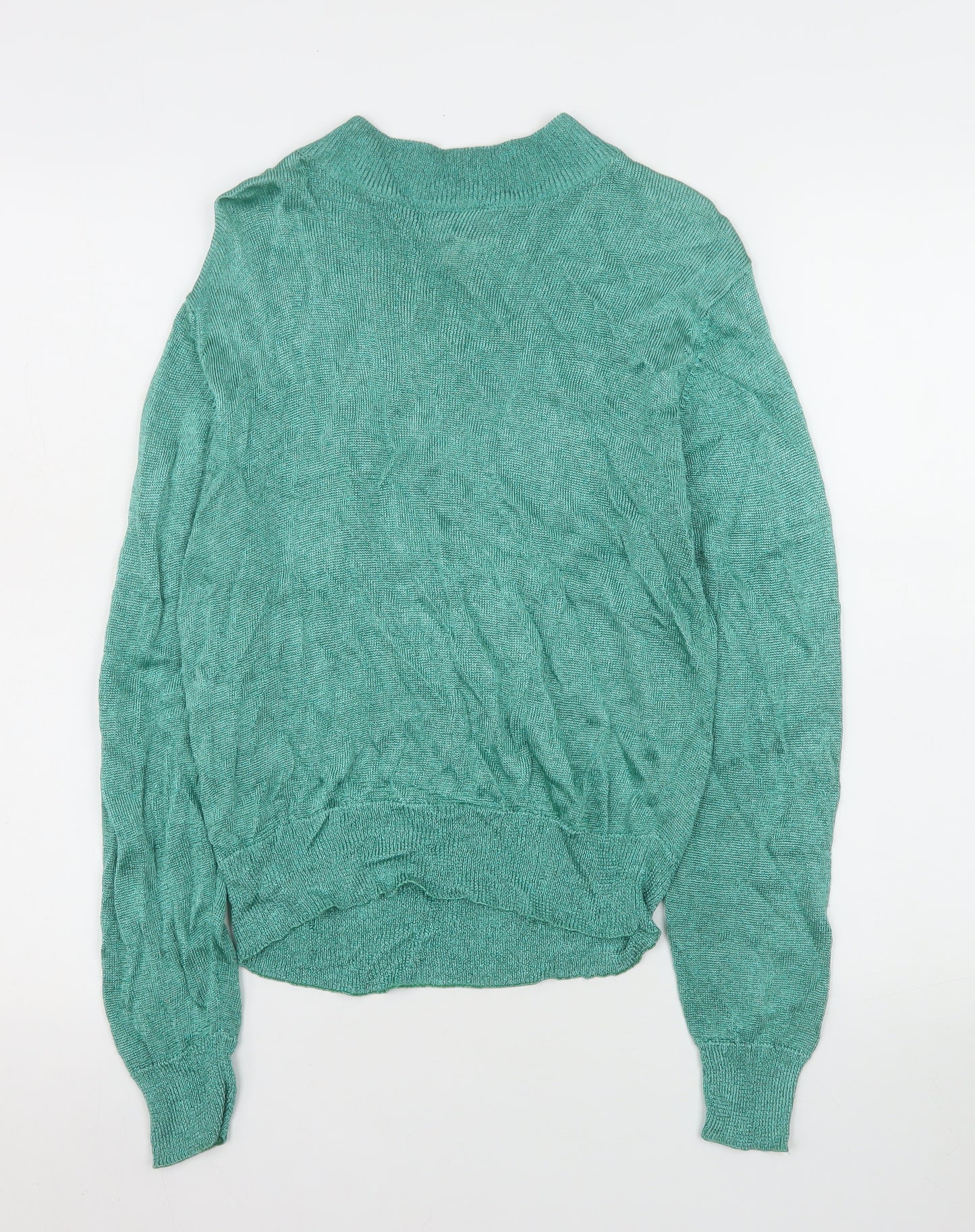 CIRAGE Women’s Green Mock Neck Long Sleeve Lightweight Vintage Pullover Jumper Size M