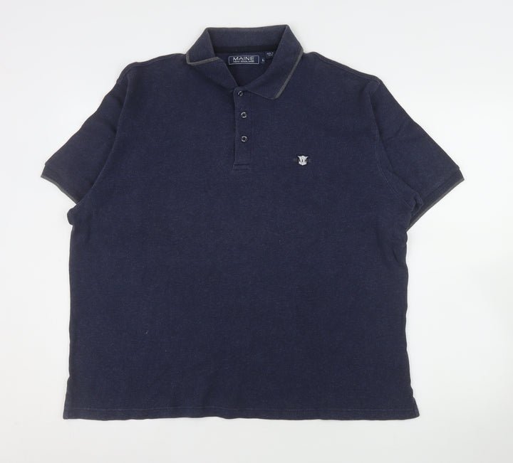 Maine New England Men's Blue Cotton Polo Shirt Size L Casual Top