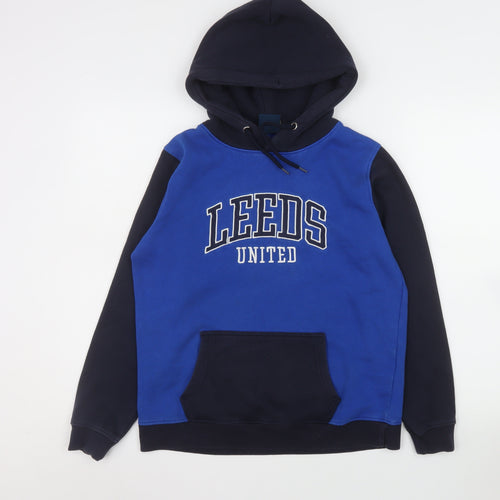 Leeds United Boys Blue & Black Hoodie 158/164 Pullover Fleece Sweatshirt