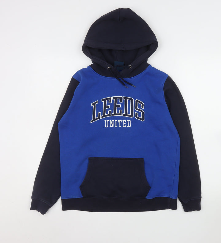 Leeds United Boys Blue & Black Hoodie 158/164 Pullover Fleece Sweatshirt