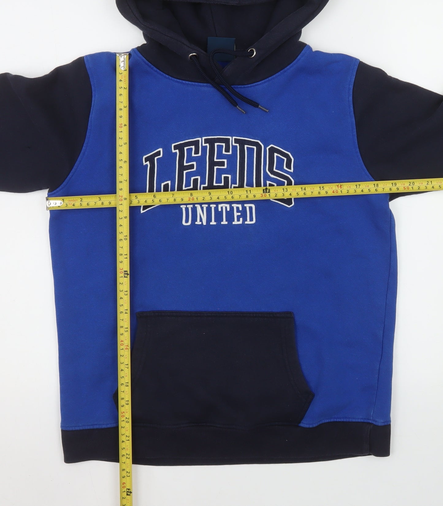 Leeds United Boys Blue & Black Hoodie 158/164 Pullover Fleece Sweatshirt