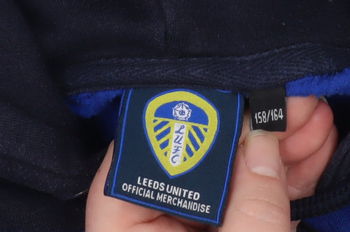 Leeds United Boys Blue & Black Hoodie 158/164 Pullover Fleece Sweatshirt